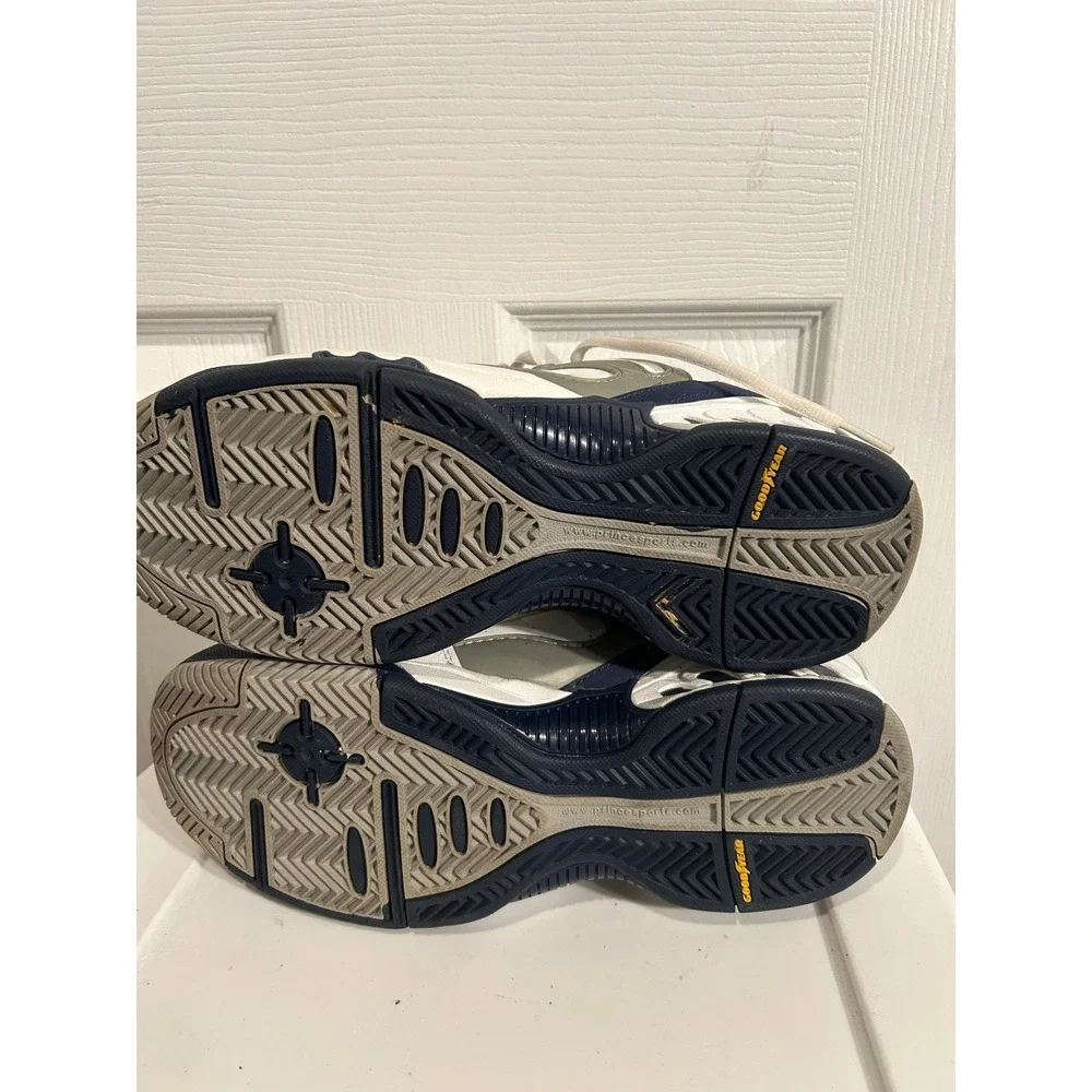 Prince T10 Tennis Shoes Men's Size 10 White Navy Silver Low Top‎ 8P874W